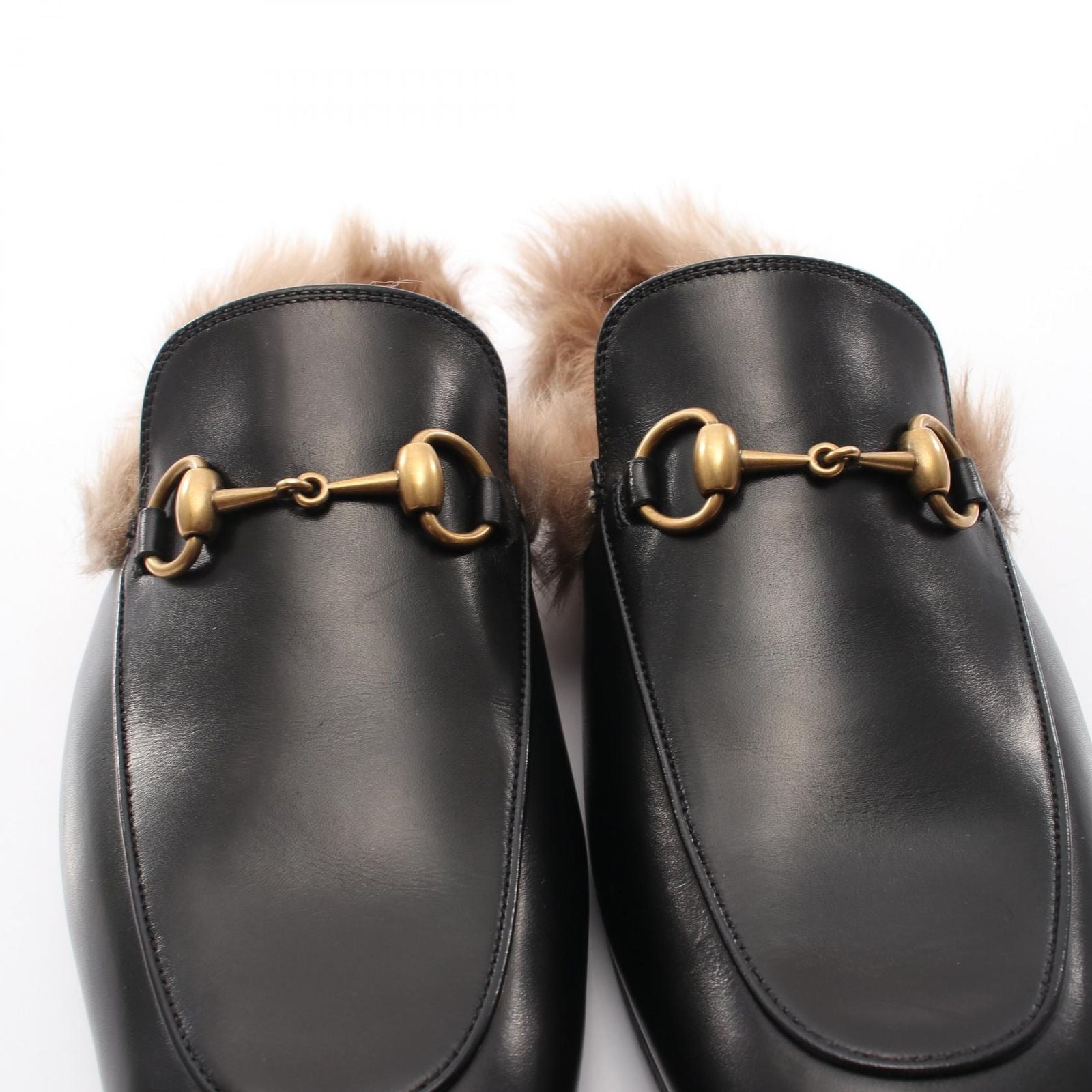 Gucci Sandals Prince Town Horsebit Black Leather Fur Slip on — view 7