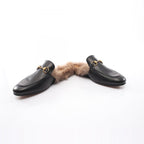 Gucci Sandals Prince Town Horsebit Black Leather Fur Slip on — view 3