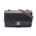 Chanel Shoulder Bag Shirley Blanc Stitch Double Flap Black Lambskin Chain