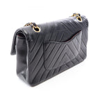 Chanel Shoulder Bag Shirley Blanc Stitch Double Flap Black Lambskin Chain — view 2