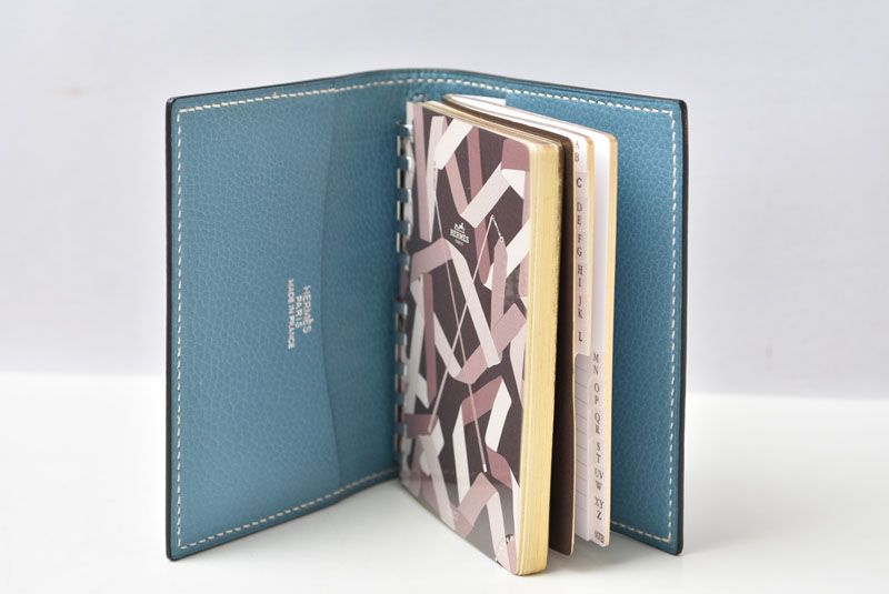 Hermes Agenda Petit Notebook Cover Diary Card Case Vintage Togo Blue Jean — view 4