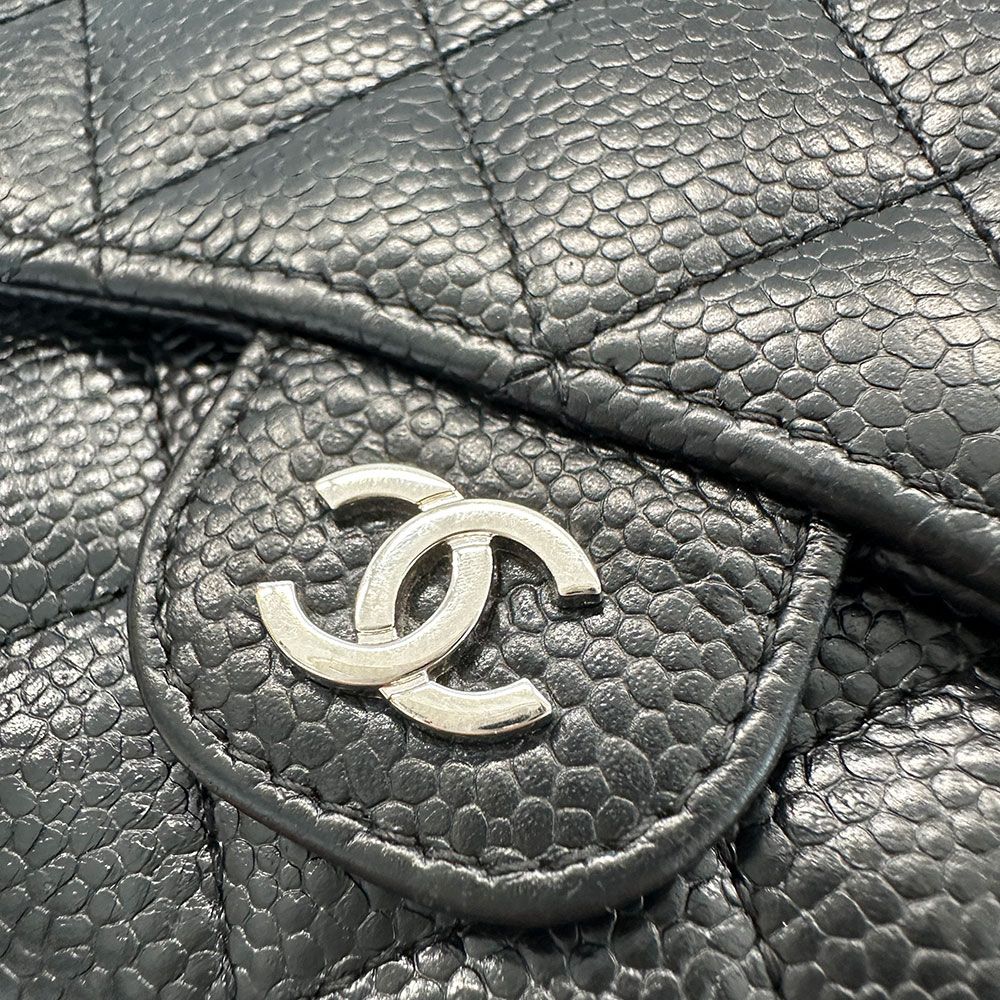 Chanel Wallet Bifold Quilted Caviar Leather Black Silver Compact Simple — view 6