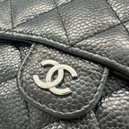 Chanel Wallet Bifold Quilted Caviar Leather Black Silver Compact Simple — view 6