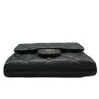 Chanel Wallet Bifold Quilted Caviar Leather Black Silver Compact Simple — view 3