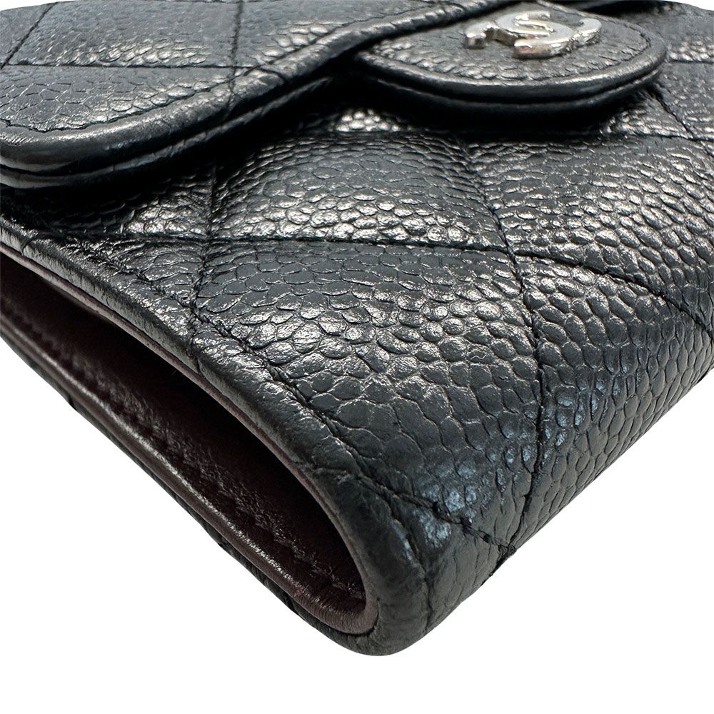 Chanel Wallet Bifold Quilted Caviar Leather Black Silver Compact Simple — view 4