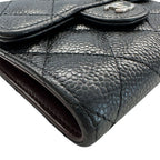 Chanel Wallet Bifold Quilted Caviar Leather Black Silver Compact Simple — view 4