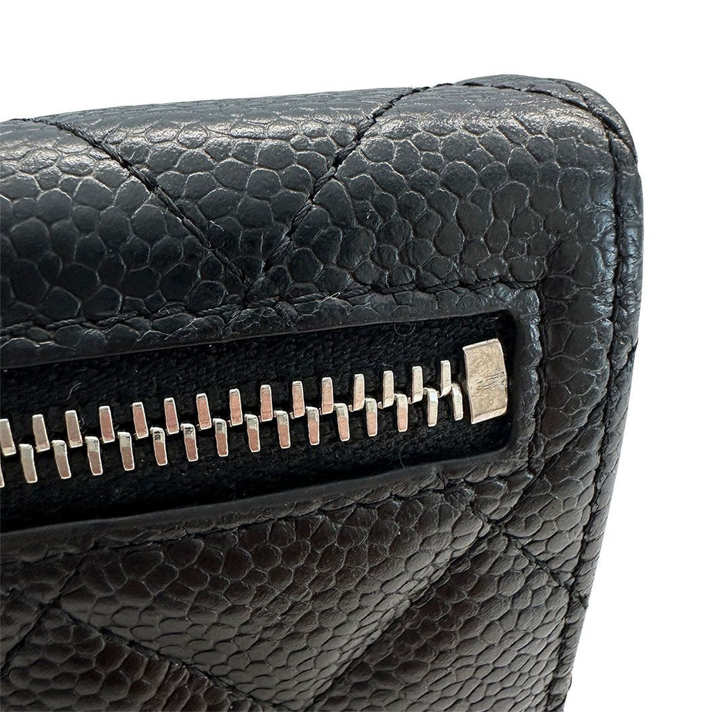 Chanel Wallet Bifold Quilted Caviar Leather Black Silver Compact Simple — view 7