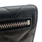 Chanel Wallet Bifold Quilted Caviar Leather Black Silver Compact Simple — view 7