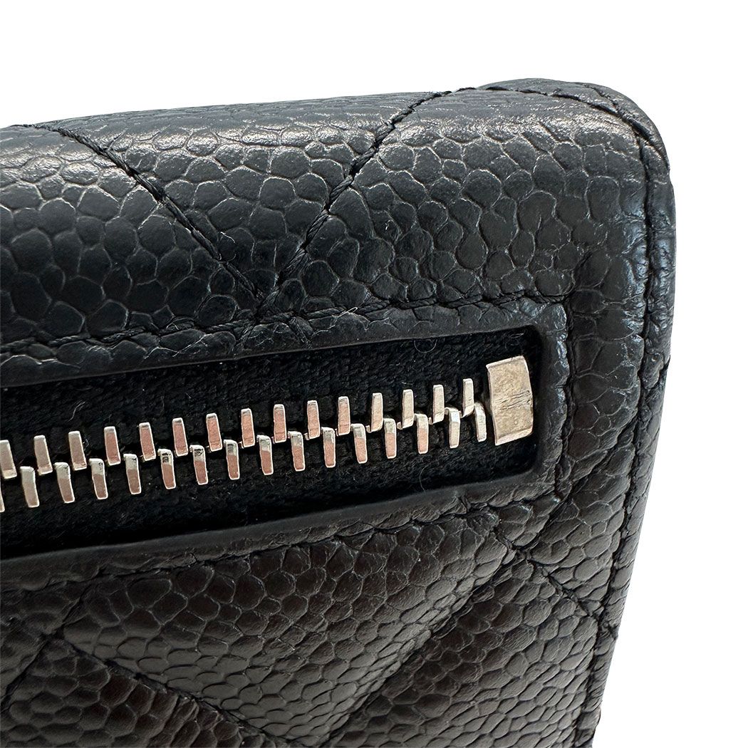 Chanel Wallet Bifold Quilted Caviar Leather Black Silver Compact Simple — view 7