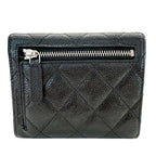 Chanel Wallet Bifold Quilted Caviar Leather Black Silver Compact Simple — view 2