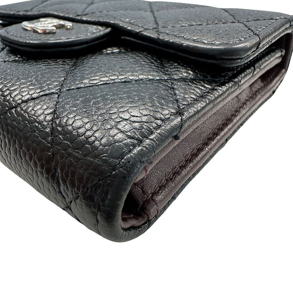 Chanel Wallet Bifold Quilted Caviar Leather Black Silver Compact Simple — view 5