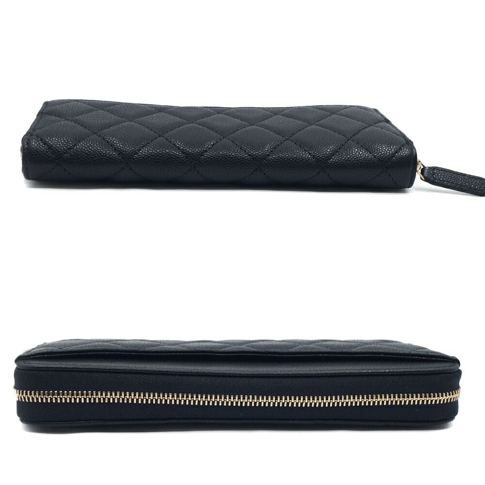 Chanel Quilted Classic Long Zip Wallet Caviar Leather Black Red Gold — view 3