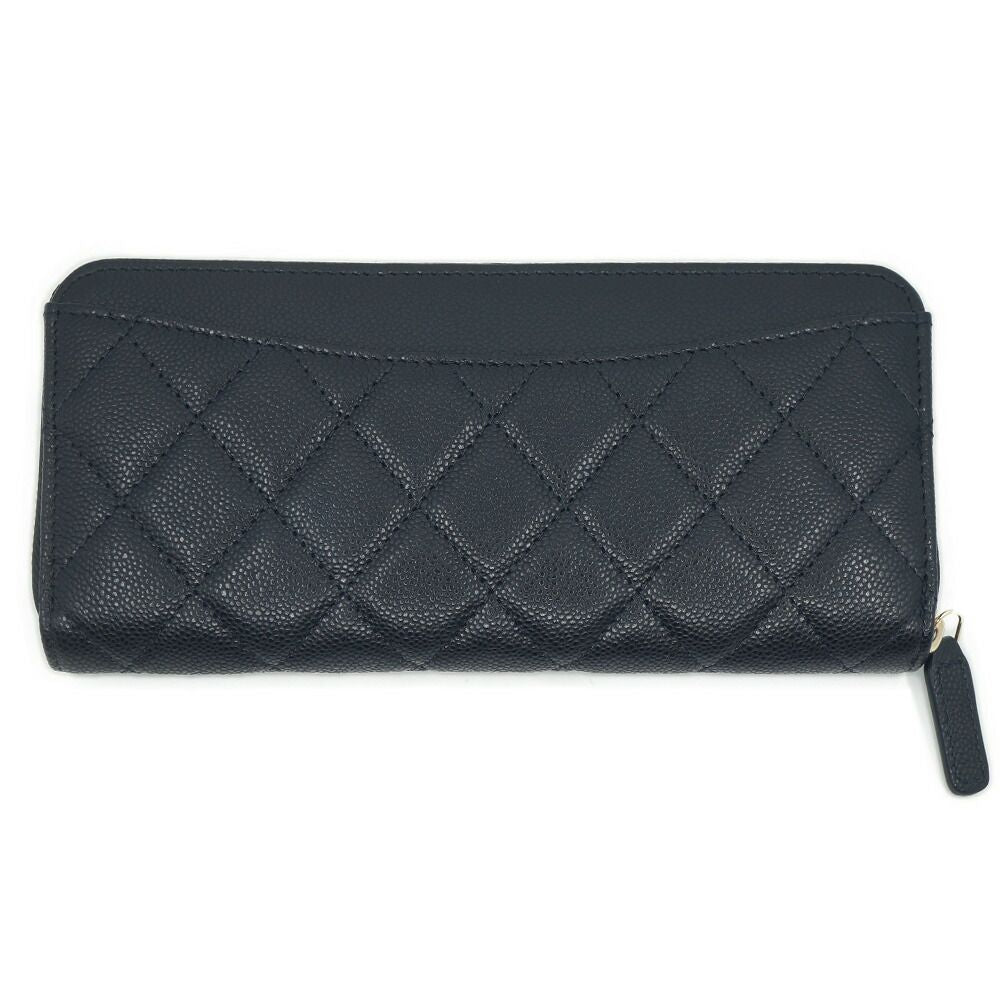 Chanel Quilted Classic Long Zip Wallet Caviar Leather Black Red Gold — view 2