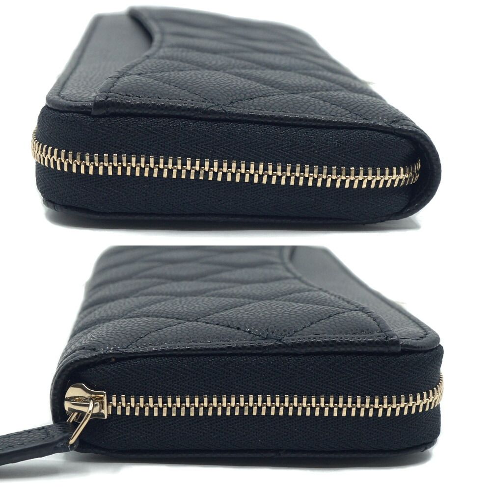 Chanel Quilted Classic Long Zip Wallet Caviar Leather Black Red Gold — view 4