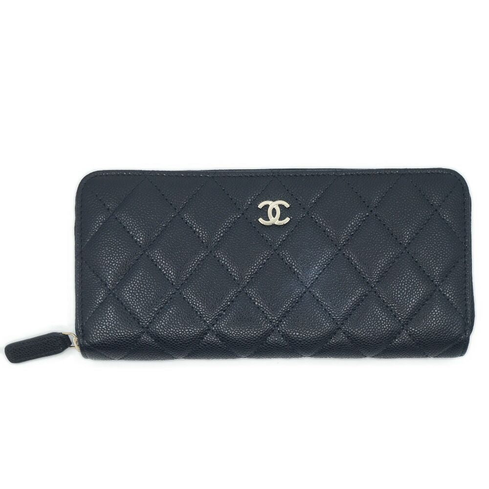 Chanel Quilted Classic Long Zip Wallet Caviar Leather Black Red Gold