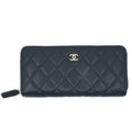 Chanel Quilted Classic Long Zip Wallet Caviar Leather Black Red Gold