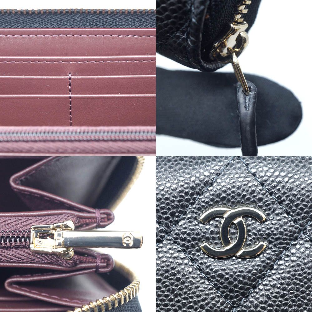 Chanel Quilted Classic Long Zip Wallet Caviar Leather Black Red Gold — view 9