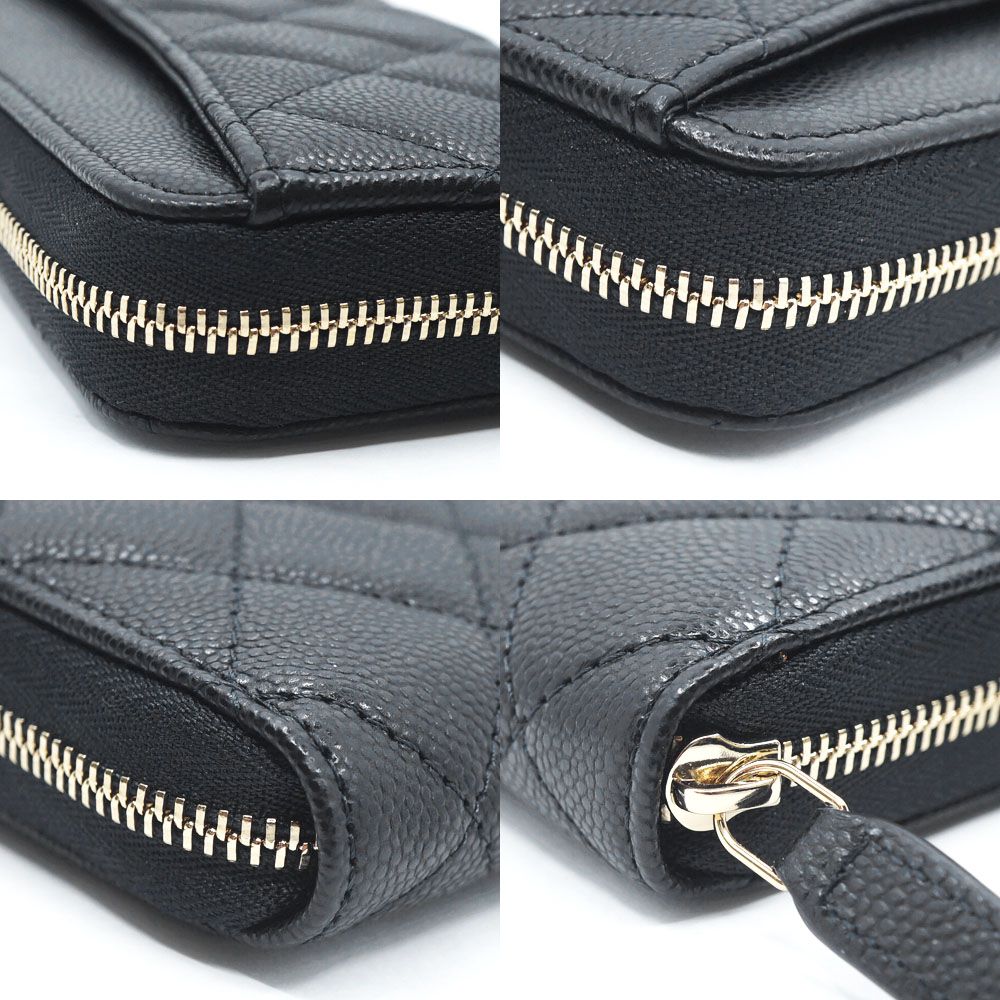 Chanel Quilted Classic Long Zip Wallet Caviar Leather Black Red Gold — view 5