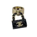 Chanel Ring CC Logo Leather Gold Black Bag Motif Quilted
