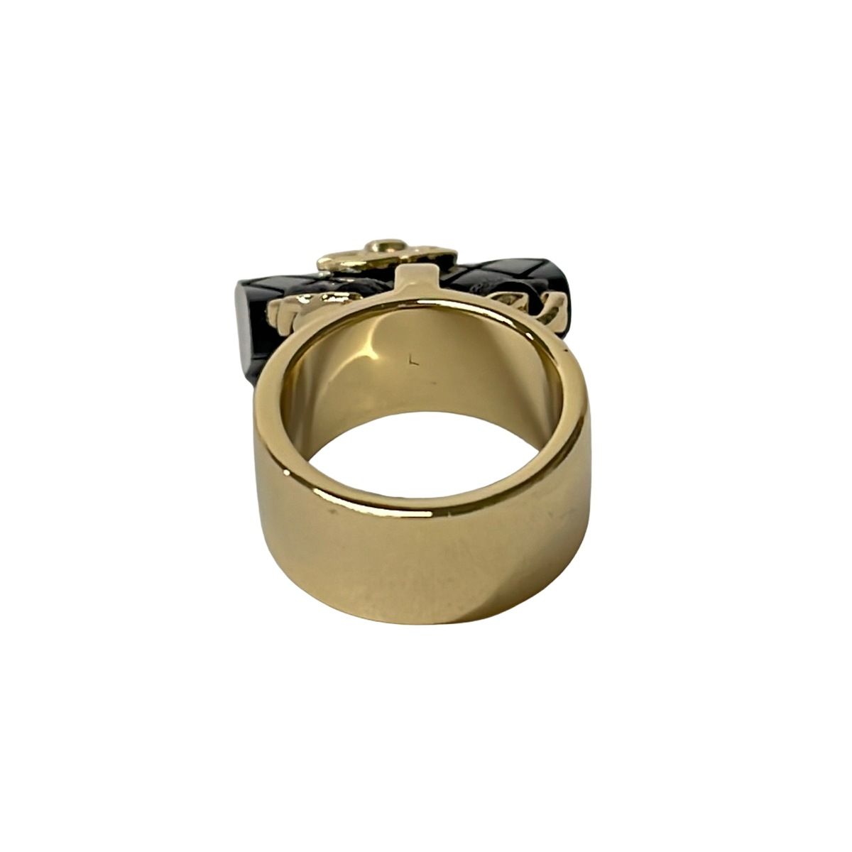 Chanel Ring CC Logo Leather Gold Black Bag Motif Quilted — view 3