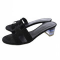 Hermes Oasis Sandals Clear Heels Suede Leather 37 Black
