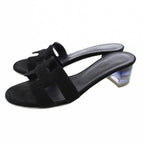 Hermes Oasis Sandals Clear Heels Suede Leather 37 Black