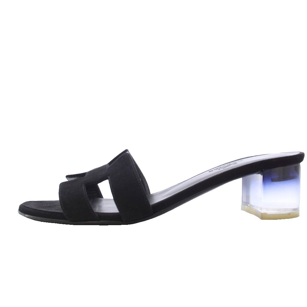 Hermes Oasis Sandals Clear Heels Suede Leather 37 Black — view 2