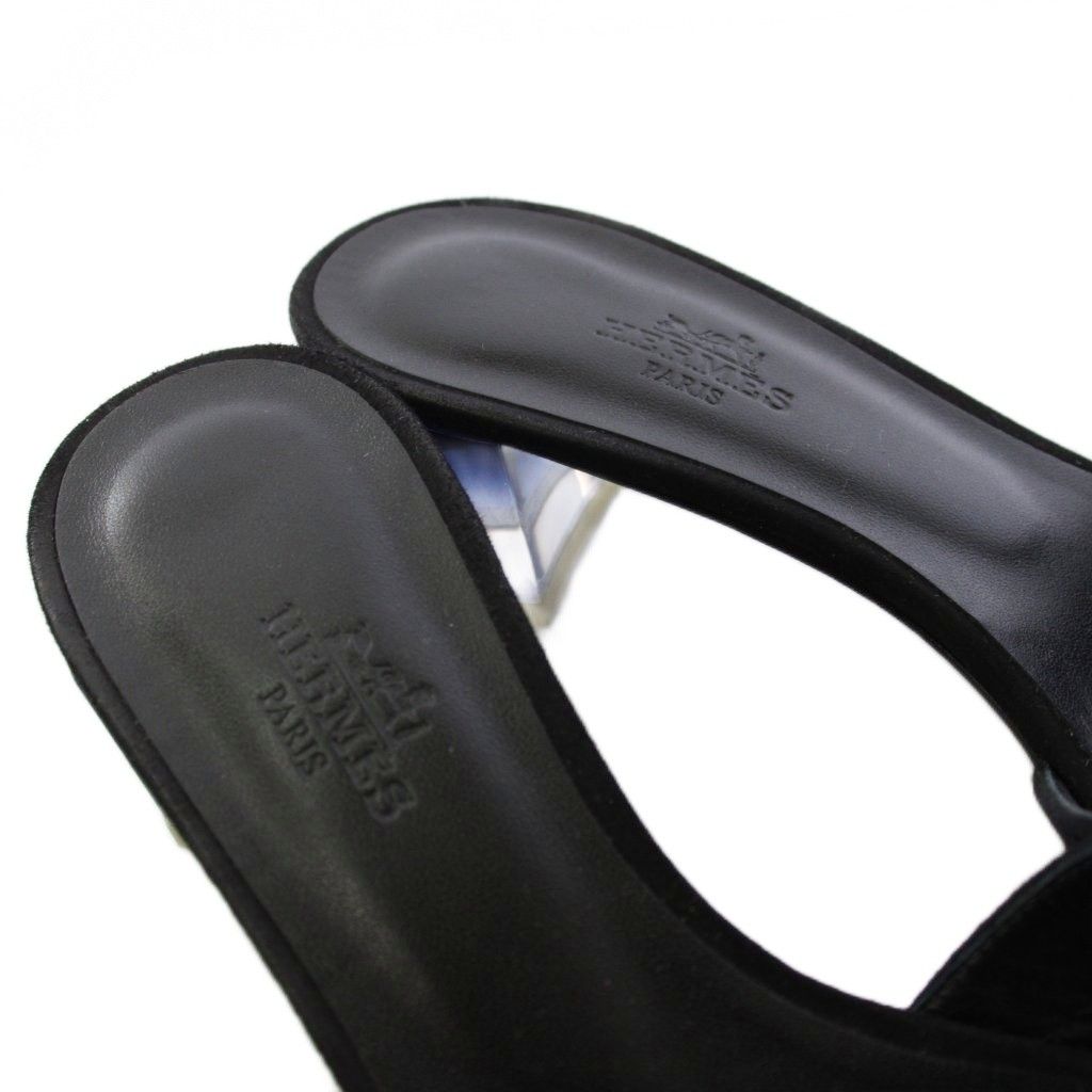 Hermes Oasis Sandals Clear Heels Suede Leather 37 Black — view 7