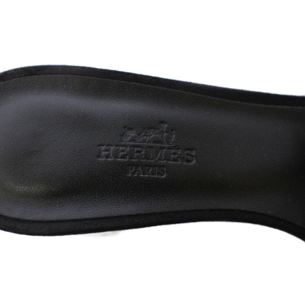 Hermes Oasis Sandals Clear Heels Suede Leather 37 Black — view 4