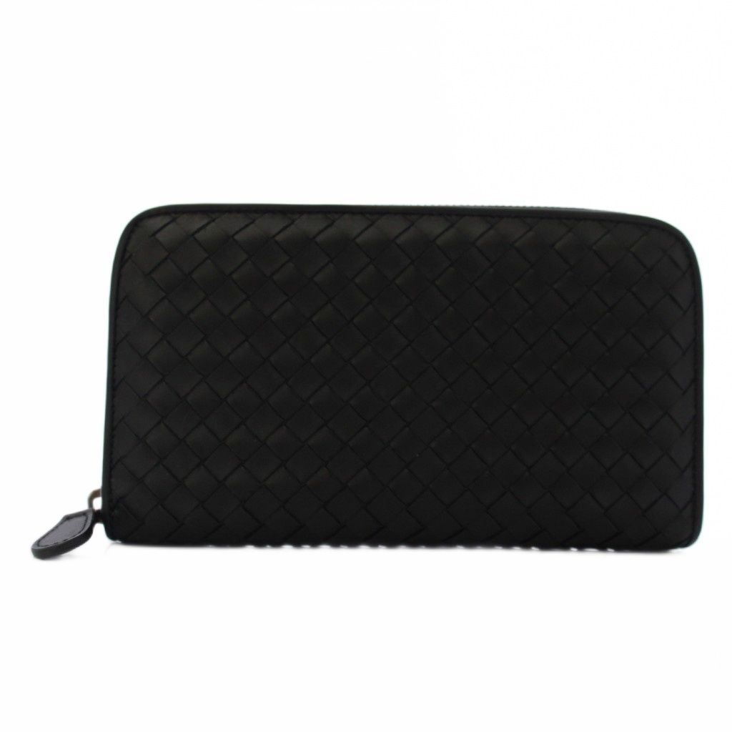 Bottega Veneta Intrecciato Wallet Zip Around Coin Purse Leather Black
