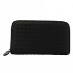 Bottega Veneta Intrecciato Wallet Zip Around Coin Purse Leather Black