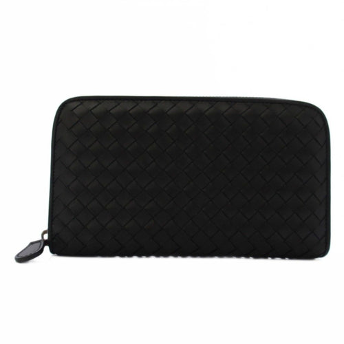 Bottega Veneta Intrecciato Wallet Zip Around Coin Purse Leather Black