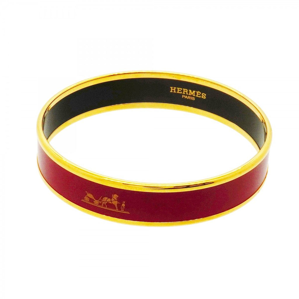 Hermes Bangle Enamel PM Carre Shu Gold Plated Cloisonne Red Bracelet