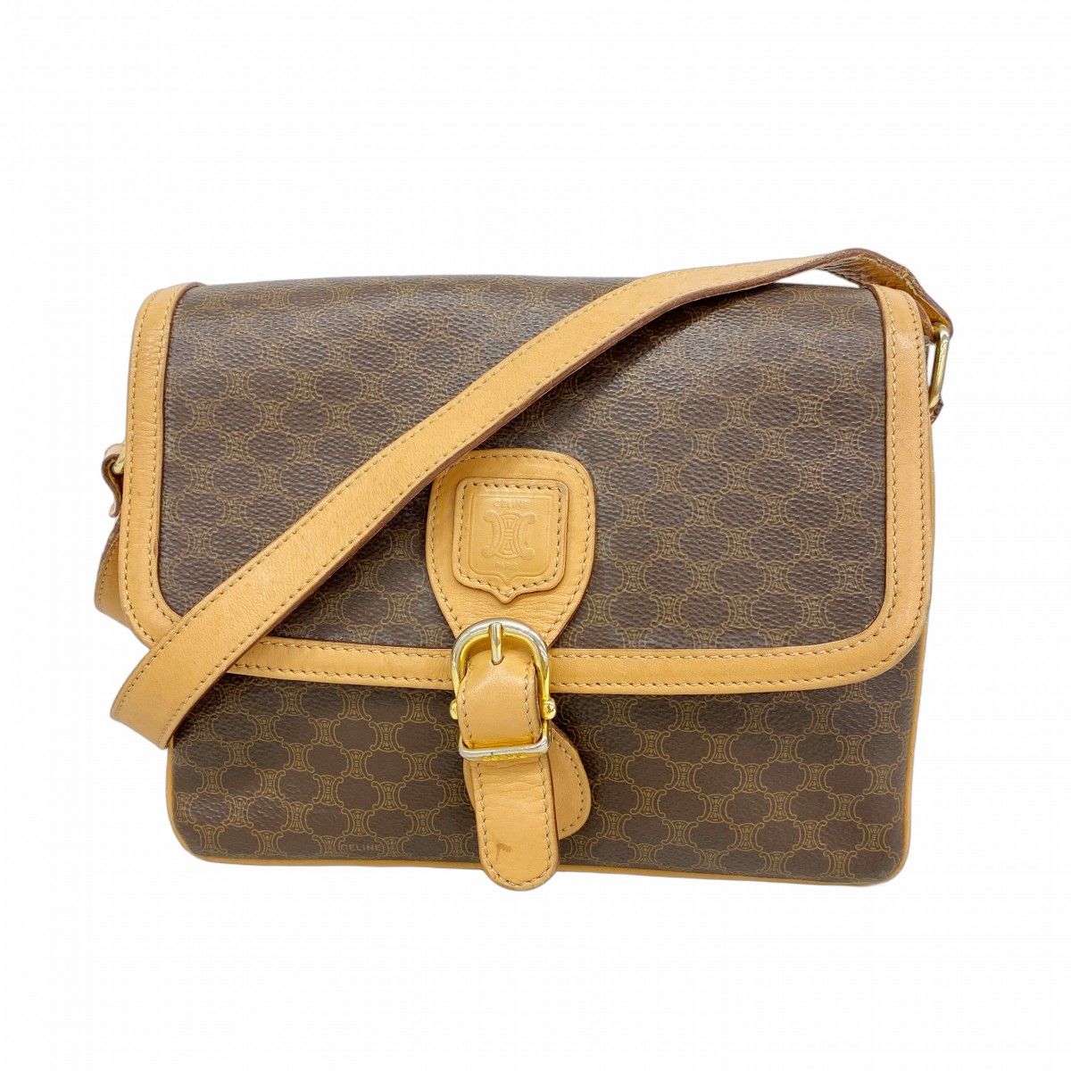 Celine Shoulder Bag Macadam Brown Gold