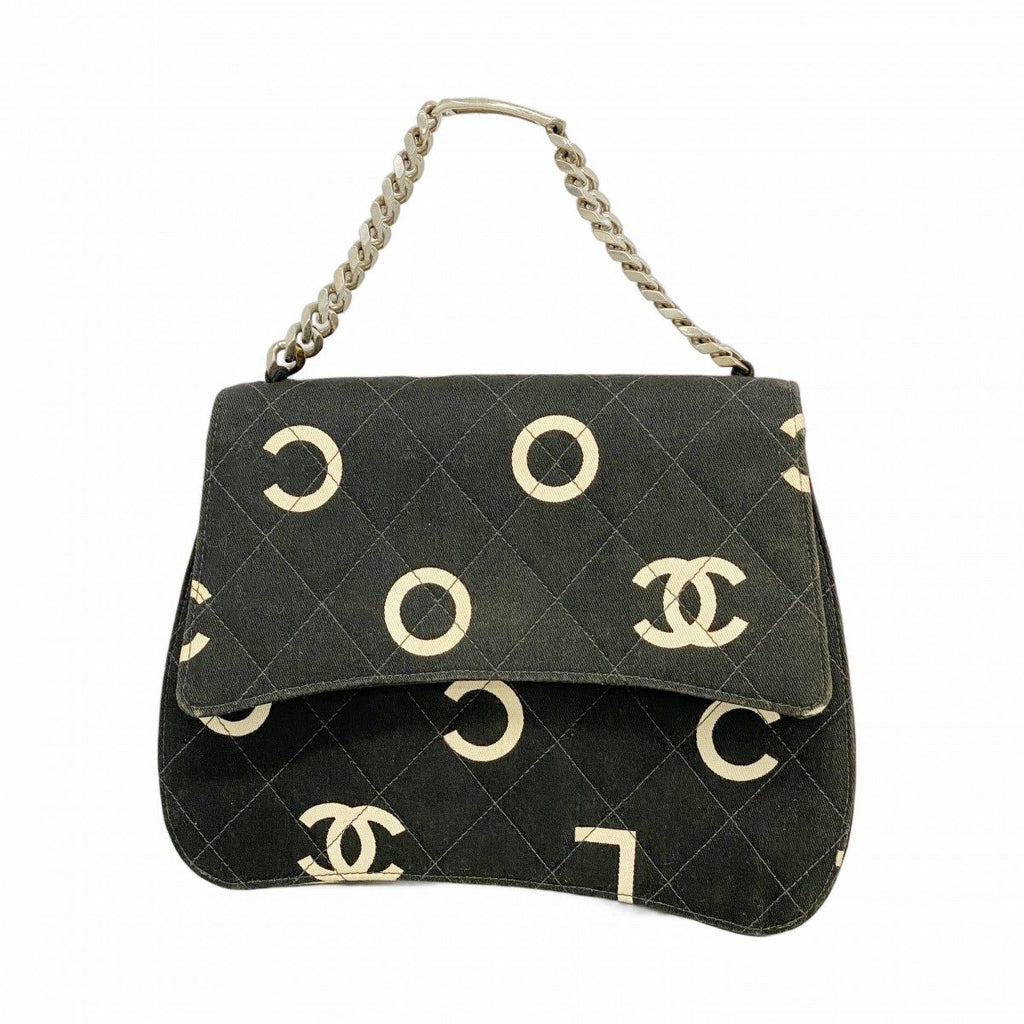 Chanel Handbag Canvas Black White Silver