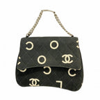 Chanel Handbag Canvas Black White Silver