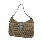 Fendi Handbag Zucca Nylon Canvas Brown Silver