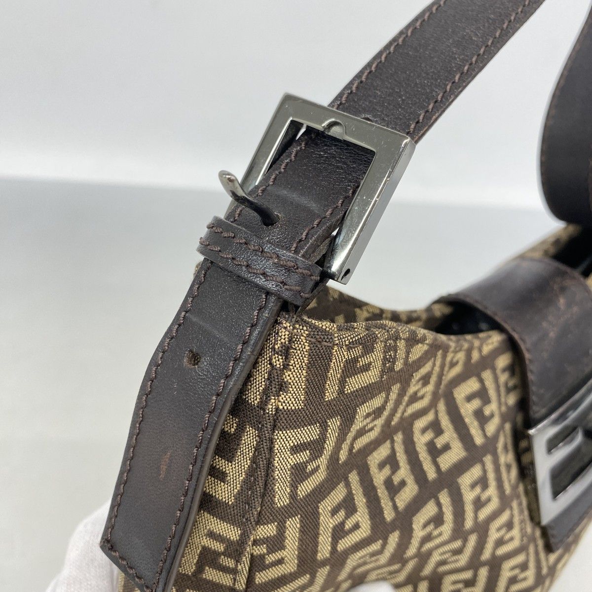 Fendi Handbag Zucca Nylon Canvas Brown Silver — view 6