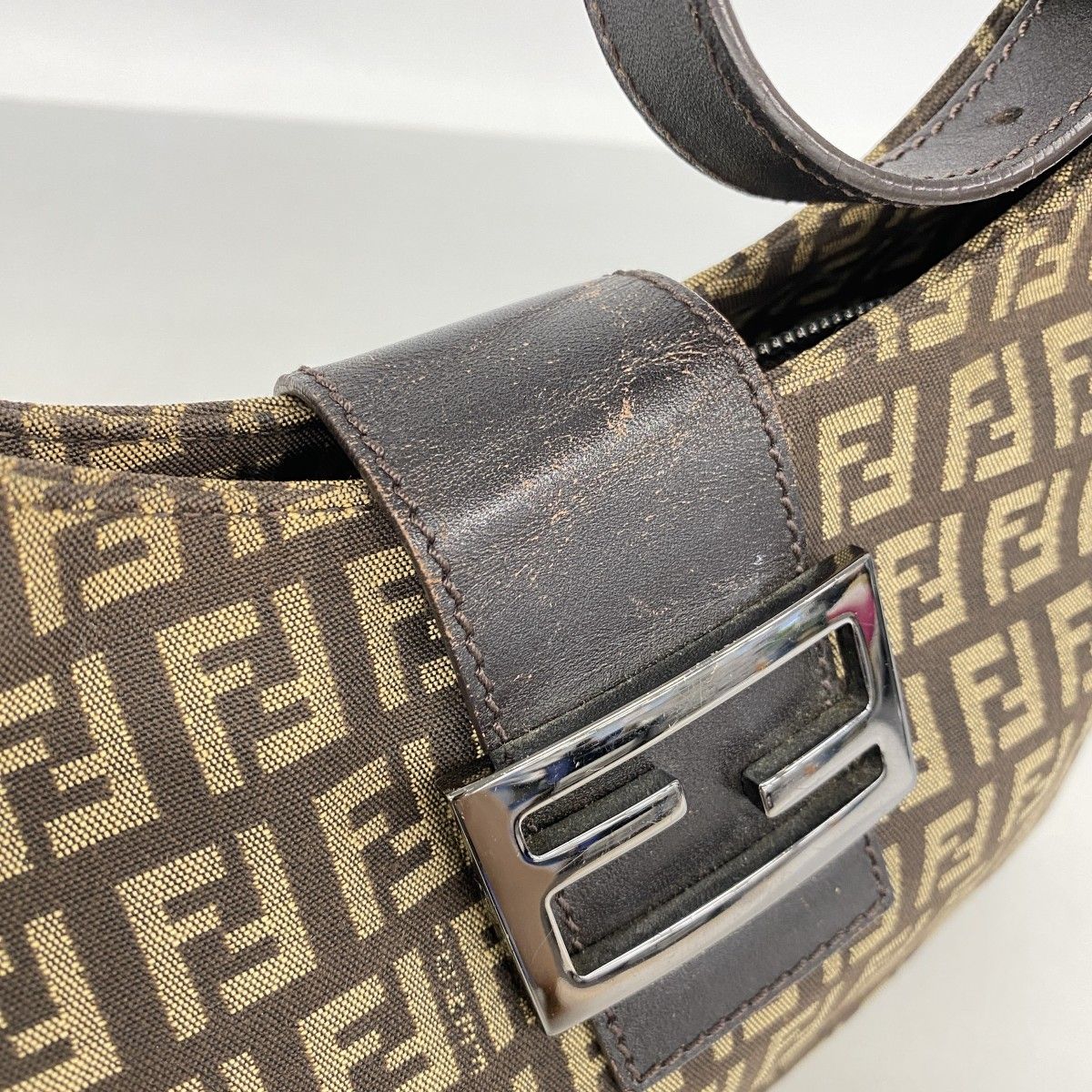 Fendi Handbag Zucca Nylon Canvas Brown Silver — view 7