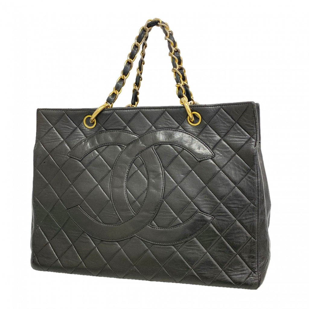 Chanel Chain Tote Quilted Lambskin Black Gold