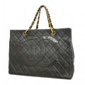 Chanel Chain Tote Quilted Lambskin Black Gold