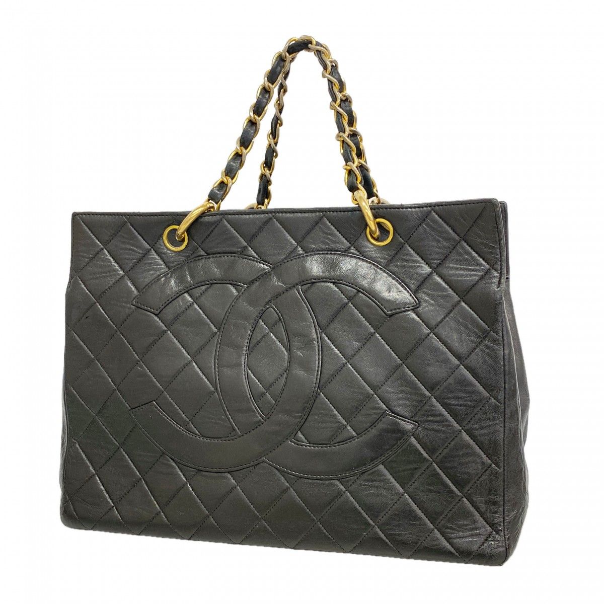 Chanel Chain Tote Quilted Lambskin Black Gold