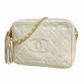 Chanel Shoulder Bag Quilted Lambskin White Gold