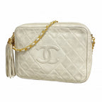 Chanel Shoulder Bag Quilted Lambskin White Gold