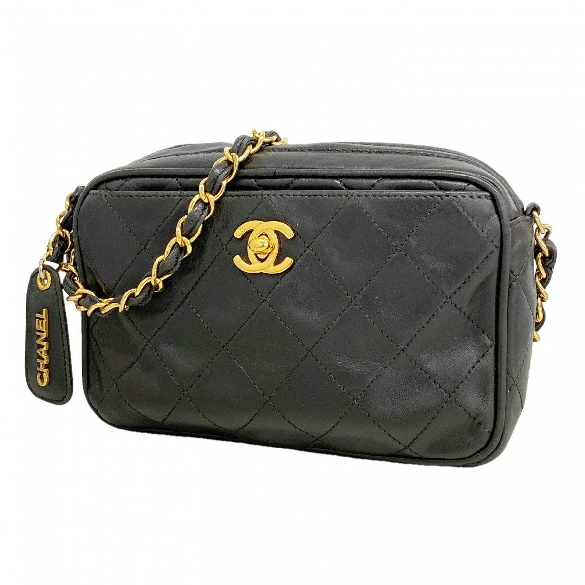 Chanel Shoulder Bag Quilted Lambskin Black Gold