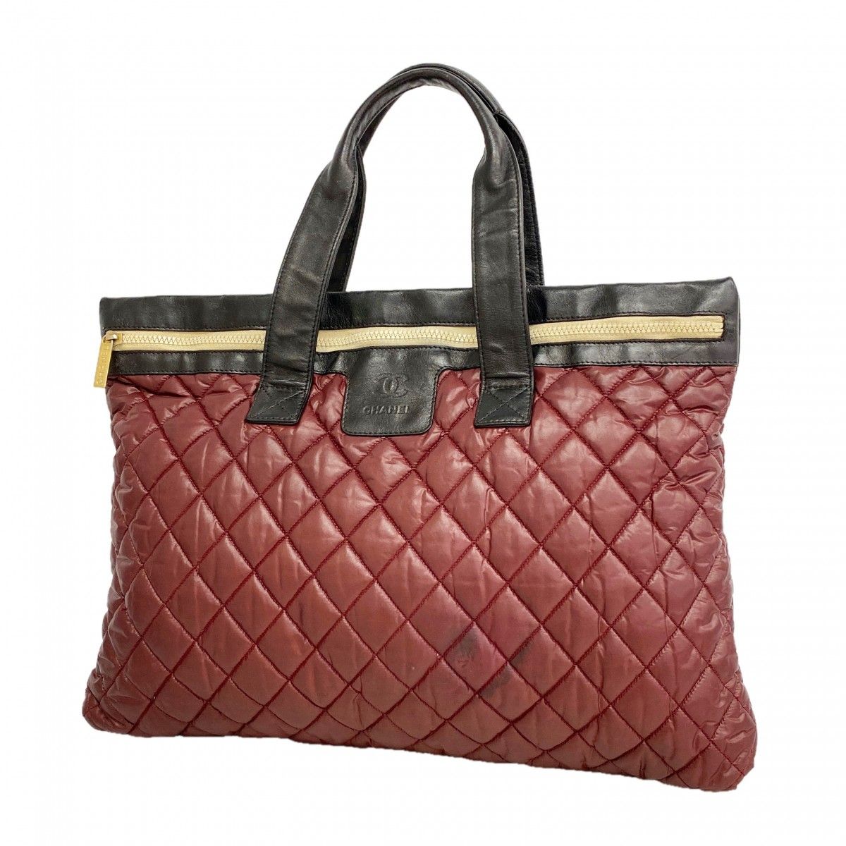 Chanel Tote Coco Cocoon Leather Nylon Red Black Gold