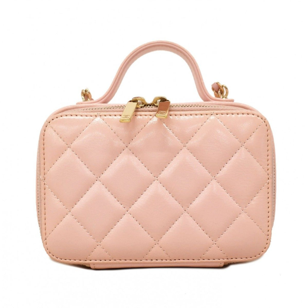 Chanel Vanity Bag Quilted Lambskin Pink Champagne Gold 2-Way — view 9