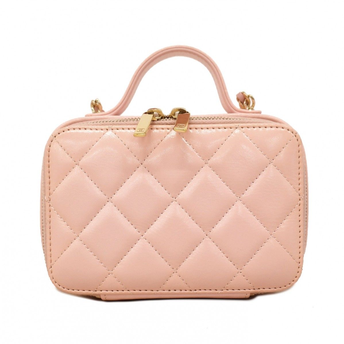 Chanel Vanity Bag Quilted Lambskin Pink Champagne Gold 2-Way — view 9