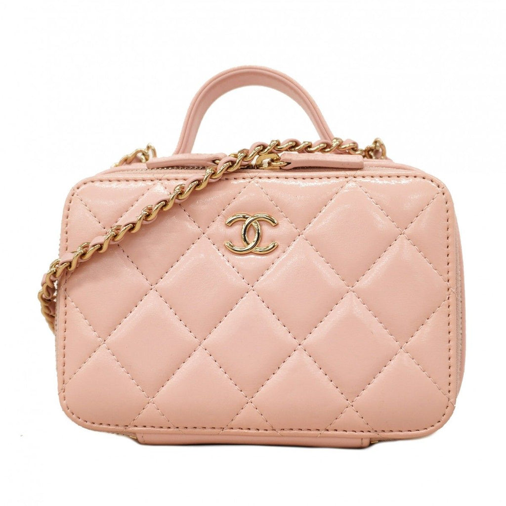 Chanel Vanity Bag Quilted Lambskin Pink Champagne Gold 2-Way