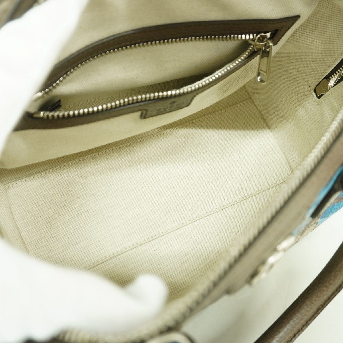 Gucci Handbag Camouflage Blue Brown Silver 2-Way — view 4